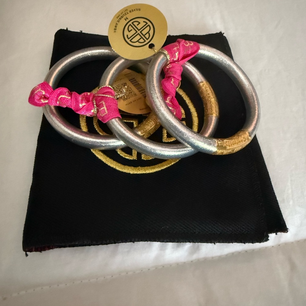 Elegant Silver and Pink Bracelet Set